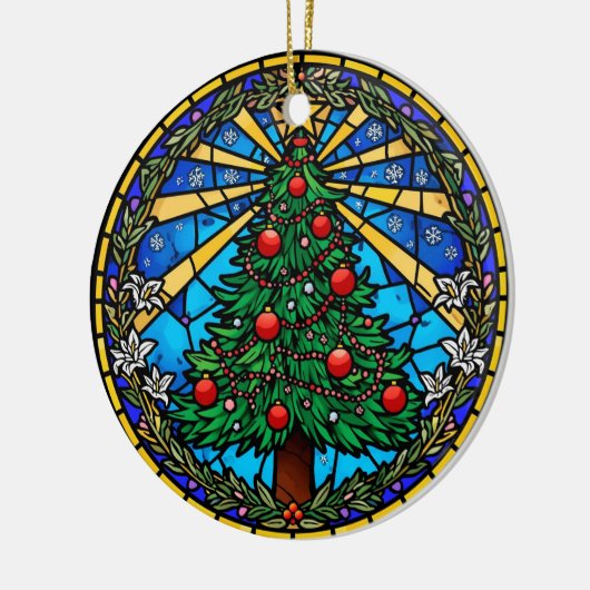 Stained Glass Tree Wreath Keramik Ornament (Links)