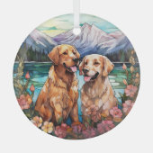 Stained Glass Two Golden Retriever Dogs Ornament Aus Glas (Vorderseite)