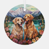 Stained Glass Two Golden Retriever Dogs Ornament Aus Glas (Rückseite)