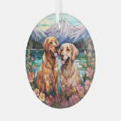 Stained Glass Two Golden Retriever Dogs Ornament Aus Glas (Vorderseite links)