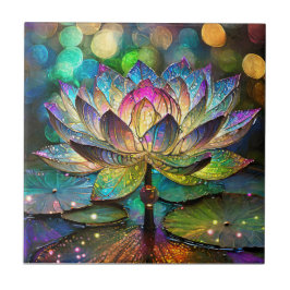Stained Glass Vibrant Lotus Flower Fliese