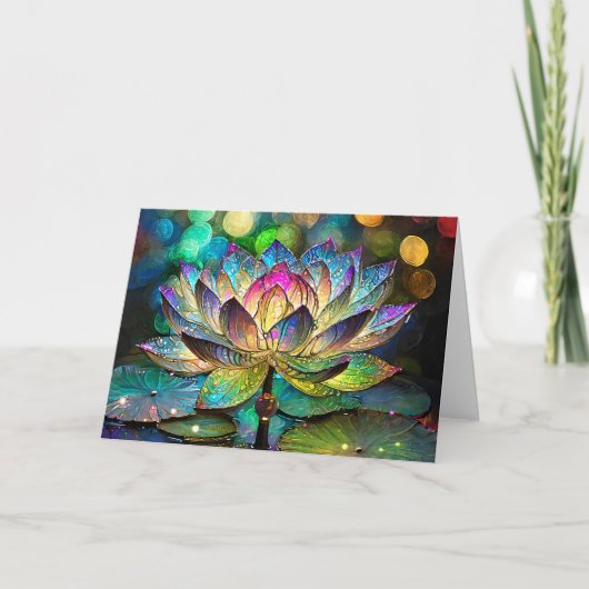 Stained Glass Vibrant Lotus Flower Karte (Vorderseite)