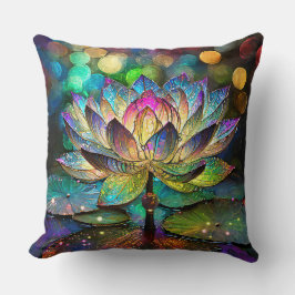 Stained Glass Vibrant Lotus Flower Kissen
