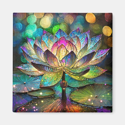 Stained Glass Vibrant Lotus Flower Magnet (Vorne)