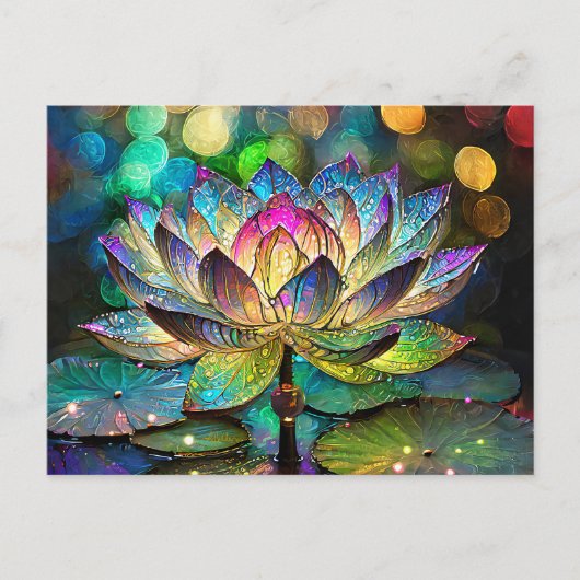 Stained Glass Vibrant Lotus Flower Postkarte (Vorderseite)