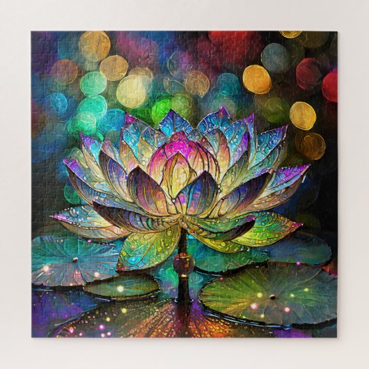 Stained Glass Vibrant Lotus Flower Puzzle (Vertikal)