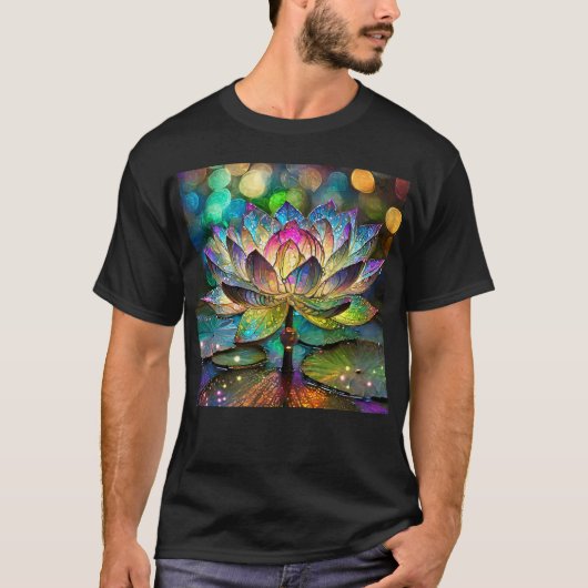 Stained Glass Vibrant Lotus Flower T-Shirt (Vorderseite)
