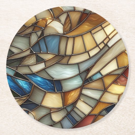 Stained Glass Waves Runder Pappuntersetzer (Vorderseite)