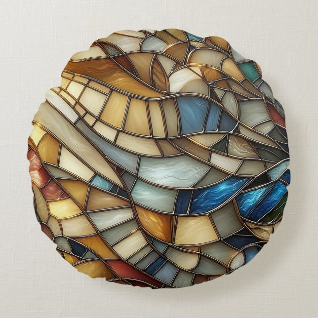 Stained Glass Waves Rundes Kissen (Vorderseite)
