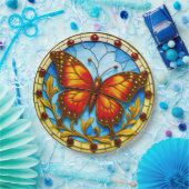 Stained glass window butterfly pappteller (Party)