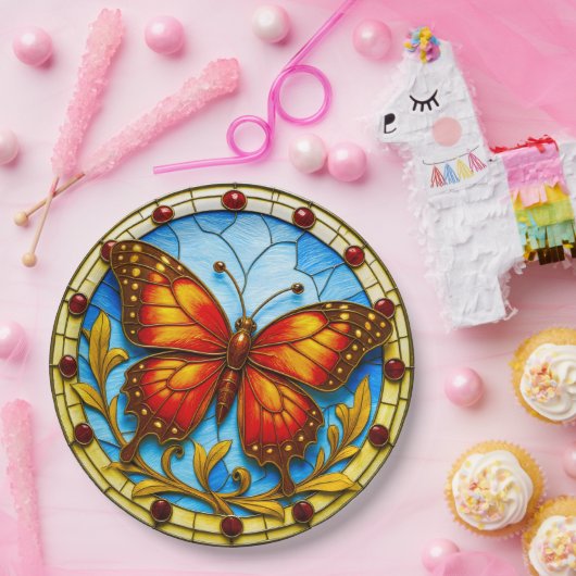 Stained glass window butterfly pappteller (Party)