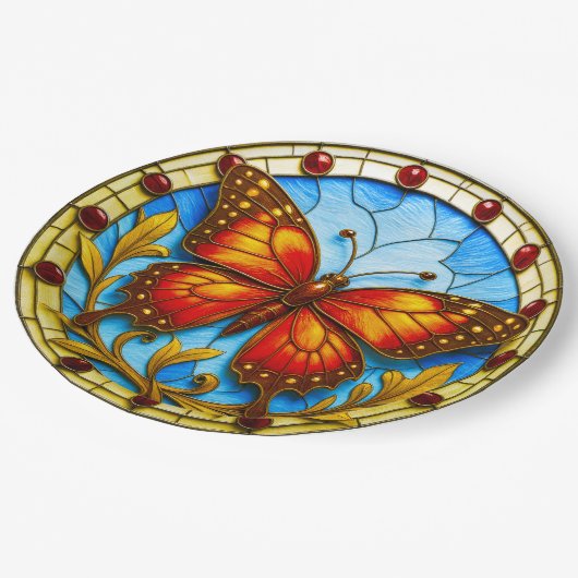 Stained glass window butterfly pappteller (Schrägansicht)