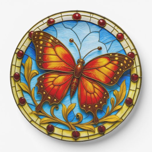 Stained glass window butterfly pappteller (Vorderseite)