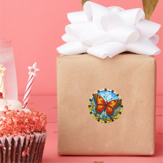 Stained glass window butterfly runder aufkleber (Party)