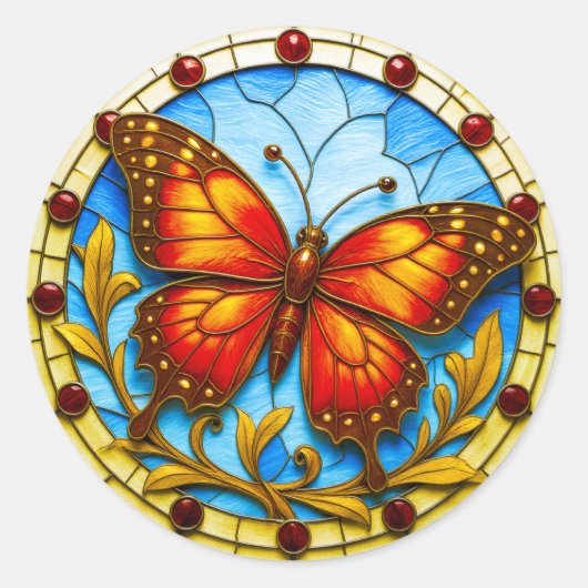 Stained glass window butterfly runder aufkleber (Vorderseite)