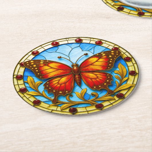 Stained glass window butterfly runder pappuntersetzer (Angewinkelt)