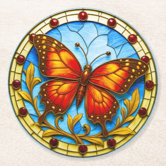 Stained glass window butterfly runder pappuntersetzer (Vorderseite)