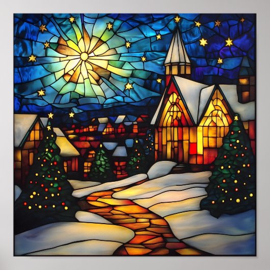 Stained Glass Winter Village Poster (Vorne)