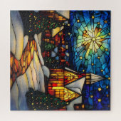 Stained Glass Winter Village Puzzle (Horizontal)