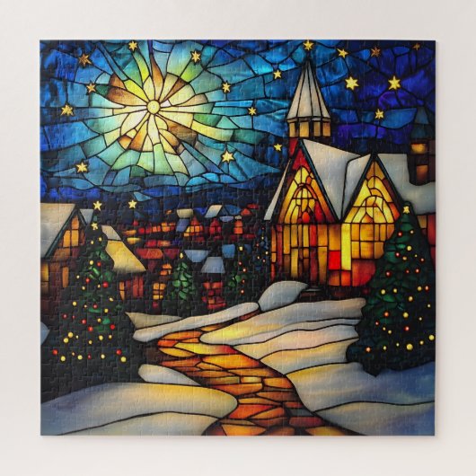 Stained Glass Winter Village Puzzle (Vertikal)