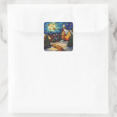 Stained Glass Winter Village Quadratischer Aufkleber (Tasche)