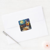 Stained Glass Winter Village Quadratischer Aufkleber (Umschlag)