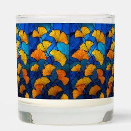 Stained glass yellow ginkgo leaves on blue