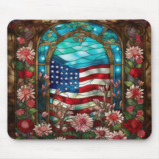 STAINGLAS SEHEN AUF AMERIKANISCHE FLAGE UND BLUME MOUSEPAD (Vorne)