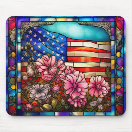 STAINGLAS SEHEN AUF AMERIKANISCHE FLAGE UND BLUME MOUSEPAD