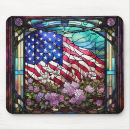 STAINGLAS SEHEN AUF AMERIKANISCHE FLAGE UND BLUME MOUSEPAD