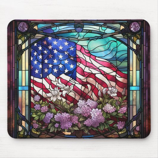 STAINGLAS SEHEN AUF AMERIKANISCHE FLAGE UND BLUME MOUSEPAD (Vorne)