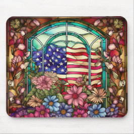 STAINGLAS SEHEN AUF AMERIKANISCHE FLAGE UND BLUME MOUSEPAD