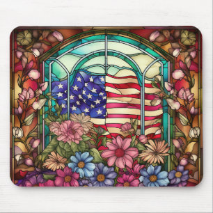 STAINGLAS SEHEN AUF AMERIKANISCHE FLAGE UND BLUME MOUSEPAD