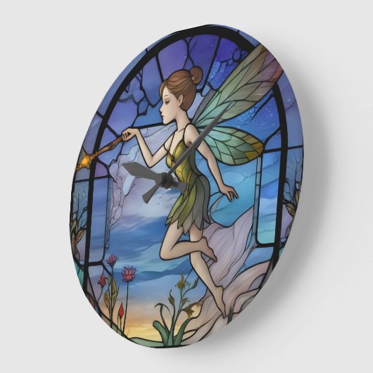 Stainglass Fairy Große Wanduhr (Winkel)