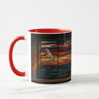Stainglass sunset with Seagull and Sailboat Tasse