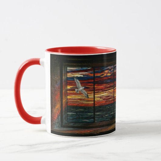 Stainglass sunset with Seagull and Sailboat Tasse (Links)