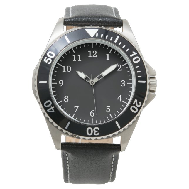 Stainless Steel & Black Leather Watch for Men Armbanduhr (Vorderseite)
