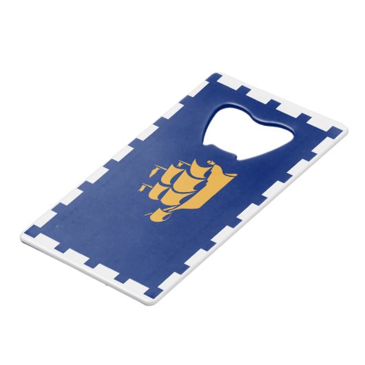 Stainless Steel Bottle Opener flag of Quebec City Geldbeutel Flaschenöffner (Rückseite Schrägansicht)
