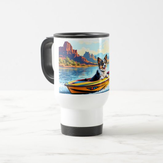 Stainless Steel Travel Mug Boating Dog Image Reisebecher (Vorderseite Links)
