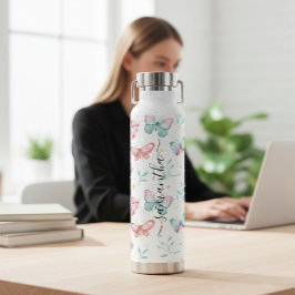 stainless steel water bottle with butterflies trinkflasche