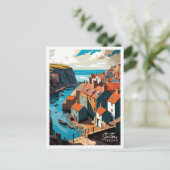 Staithes England Vintage Illustration Postkarte (Stehend Vorderseite)