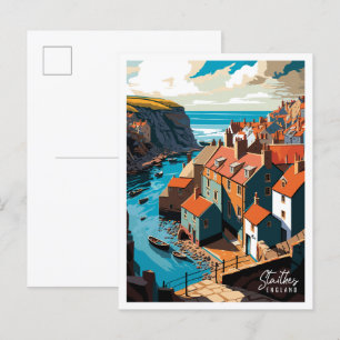 Staithes England vintage Reiseillustration Postkarte