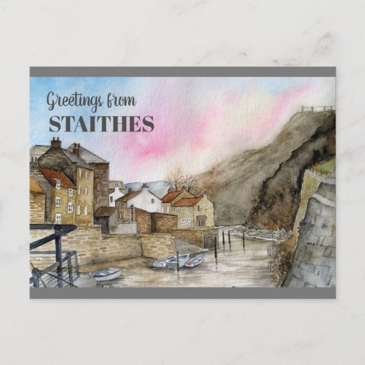 Staithes Yorkshire England Aquarellmalerei Postkarte (Vorderseite)