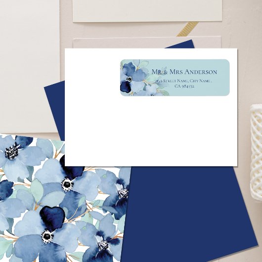 Stale Blue Minimalistisch Floral Wedding Address