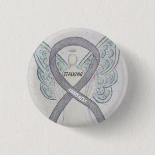 Stalking Awareness Ribbon Silver Angel Art Buttons