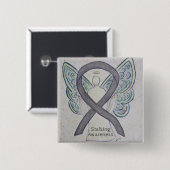 Stalking Awareness Ribbon Silver Angel Art Buttons (Vorne & Hinten)