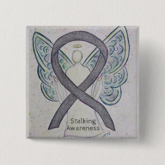 Stalking Awareness Ribbon Silver Angel Art Buttons (Vorderseite)