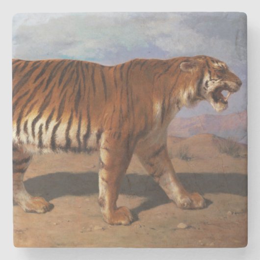 Stalking Tiger (von Rosa Bonheur) Steinuntersetzer (Vorderseite)