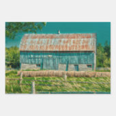 Stall Aquamarin Vintag Land Rustikale Landwirtscha Geschenkpapier Set (Vorderseite 3)