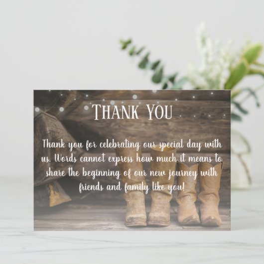 Stall & Boots Rustikaler Cowboy Western Hochzeit Dankeskarte (Stehend Vorderseite)